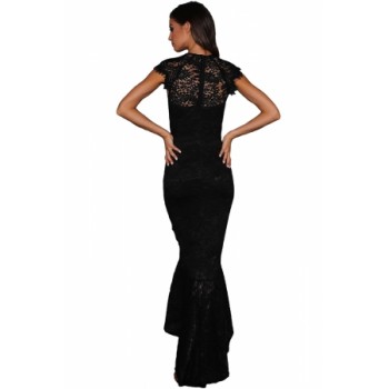 Black Lace Overlay Embroidered Mermaid Dress